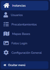Menú lateral de la Superadministración de Geonodo