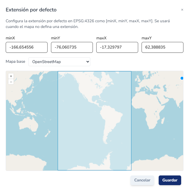 Configuración de la extensión geográfica por defecto